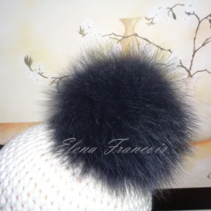 Pelzbommel Mützenbommel aus echtem Blaufuchs mit Druckknopf superflauschig dunkelgrau