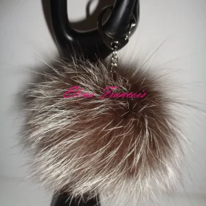 Schlüsselanhänger  Pelzbommel Charm Taschenanhänger Neu edel Karabiner Silberfuchs