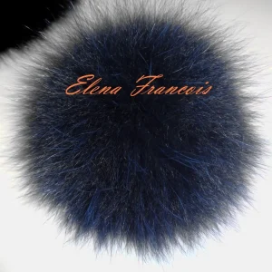 Pelzbommel echter Pelz Blaufuchs mit Druckknopf Luxus Fellbommel Mützenbommel dunkelblau